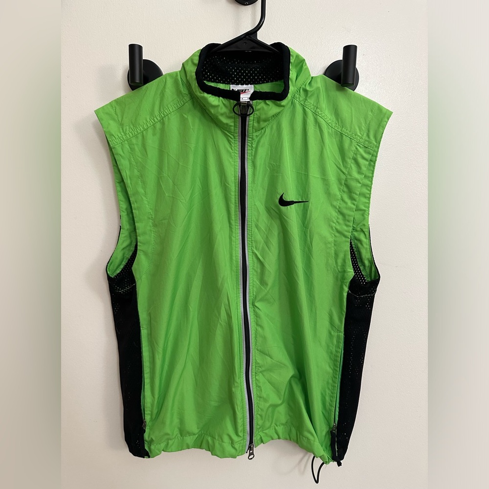 Vintage Nike Neon Green Full Zip Pocketed Vest Running Golf Cycling Men’s Small